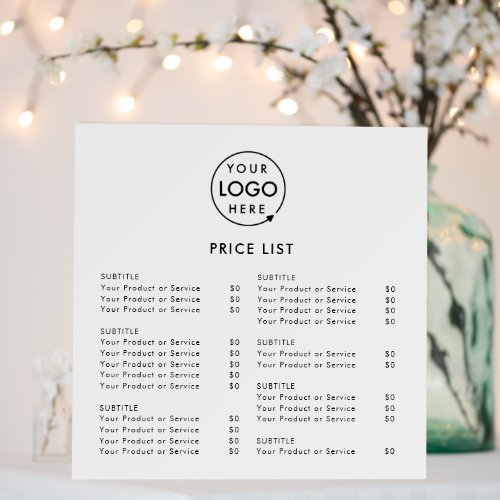 Price List  Business Logo Modern Minimalist White Foam Board