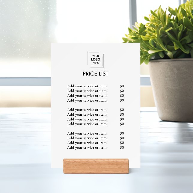 Price List | Business Logo Modern white Simple  Holder (Insitu 1)