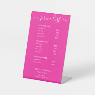 Price List Calligraphy Girly Pink Business Pedestal Sign