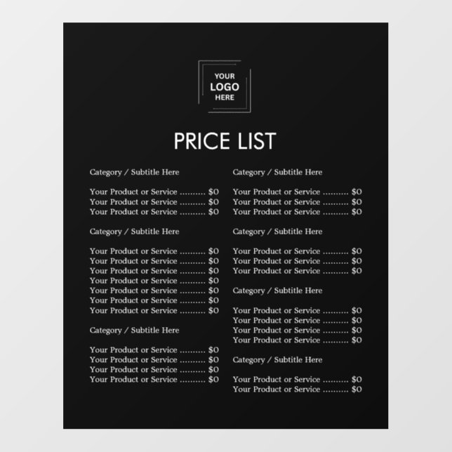 Price List | Custom Black Logo Business Wall Decal (Front)