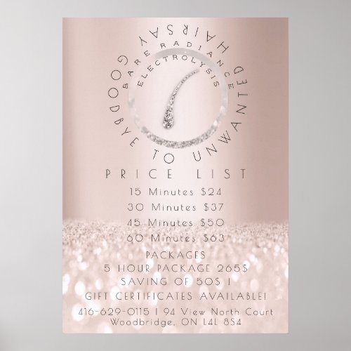 Price List Electrolysis Hair Removal Rose Beauty2 Poster