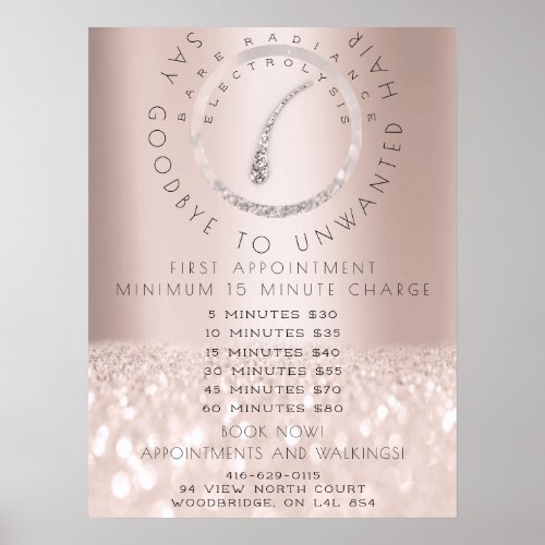 Price List Electrolysis Hair Removal Rose Beauty Poster