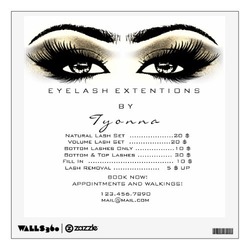 Price List Eye Makeup Lashes White Gold Square Wall Decal