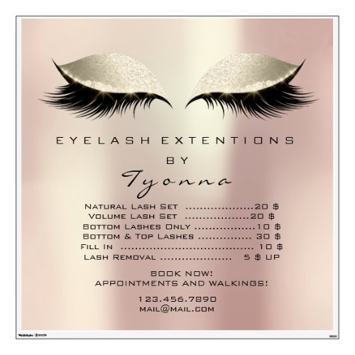 Price List Eyes Makeup Lashes Extension Ivory Pink Wall Decal