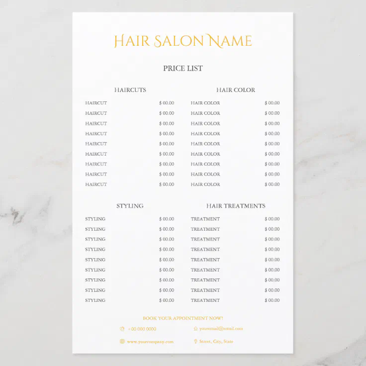 Price list for Hair Salon | Zazzle