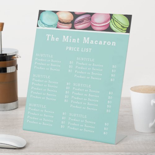 Price List  French Macaron Mint Bakery Patisserie Pedestal Sign