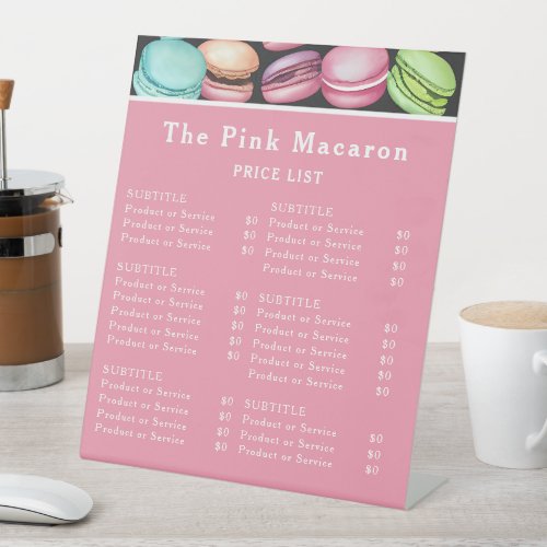 Price List  French Macaron Pink Bakery Patisserie Pedestal Sign