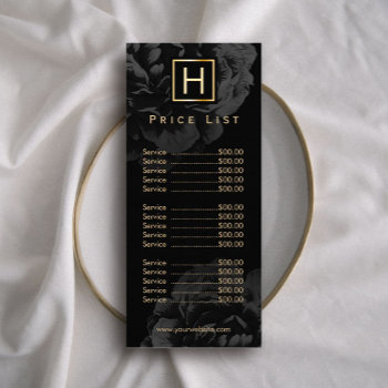 Price List | Gold Monogram Elegant Dark Floral Rack Card by cardfactory at Zazzle
