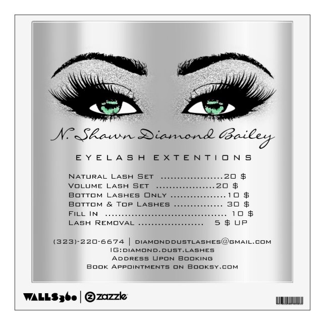 Price List Green Eyes Makeup Lashes Extension Gray Wall Decal (Front)