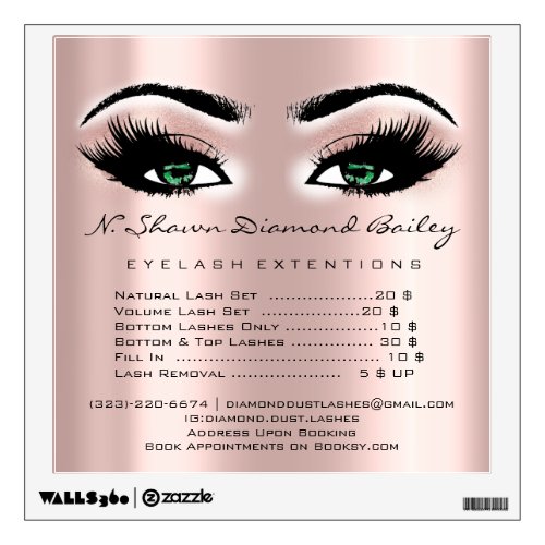 Price List Green Eyes Makeup Lashes Extension Rose Wall Decal