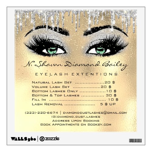 Price List Green Eyes Makeup Lashes Gold Gray Wall Decal