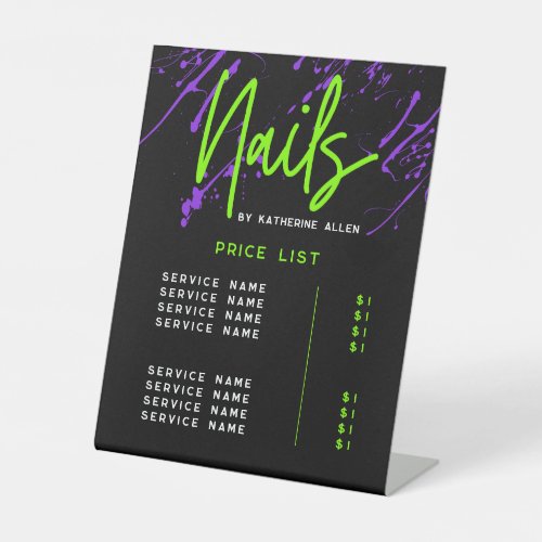 Price List Green Neon Purple Nail Salon Nails Pedestal Sign