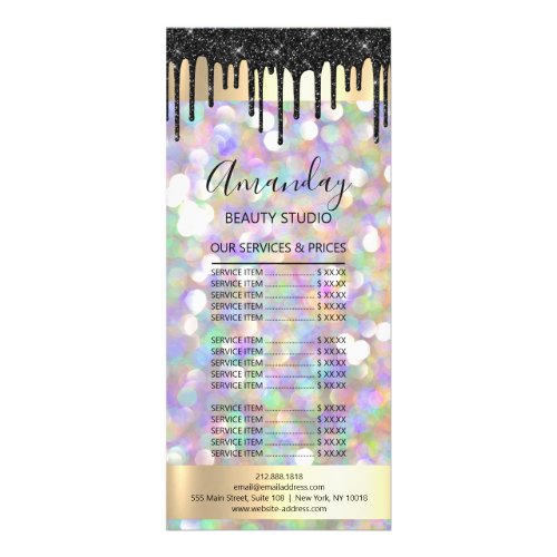 Price List Hair Makeup Lash Nail Drip Holographic Rack Card