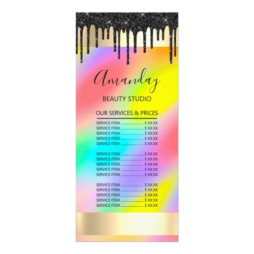 Price List Hair Makeup Lash Nail Drip Rainbow Rack Card