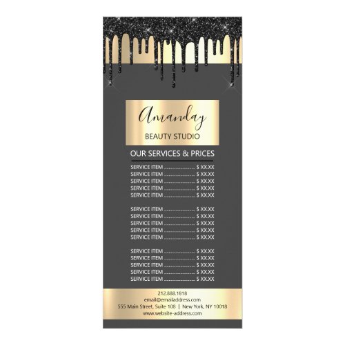 Price List Hair Makeup Lash Nail Gold Drip Gray Rack Card