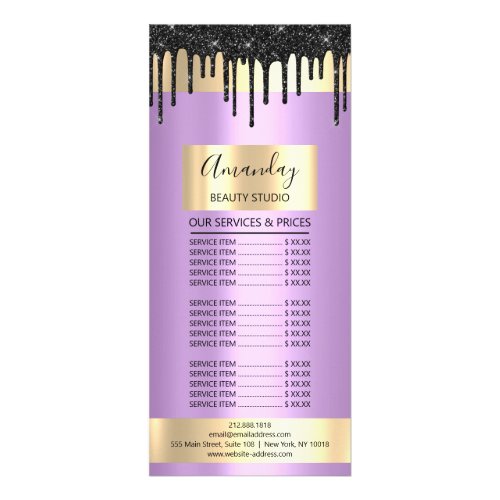 Price List Hair Makeup Lash Nail Gold Drip Purple Rack Card