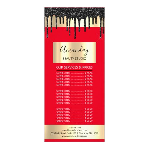 Price List Hair Makeup Lash Nail Gold Drip Red Rack Card