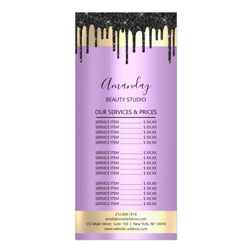 Price List Hair Makeup Lash Nail Gold Drip Violet Rack Card