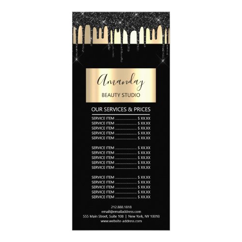 Price List Hair Makeup Lashes Nail Drips Black Rack Card