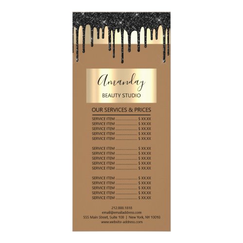 Price List Hair Makeup Lashes Nail Drips Brown Rack Card