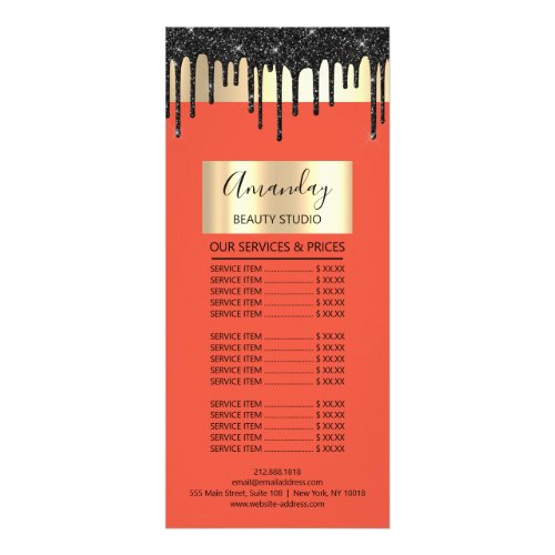 Price List Hair Makeup Lashes Nail Drips Coral Rack Card