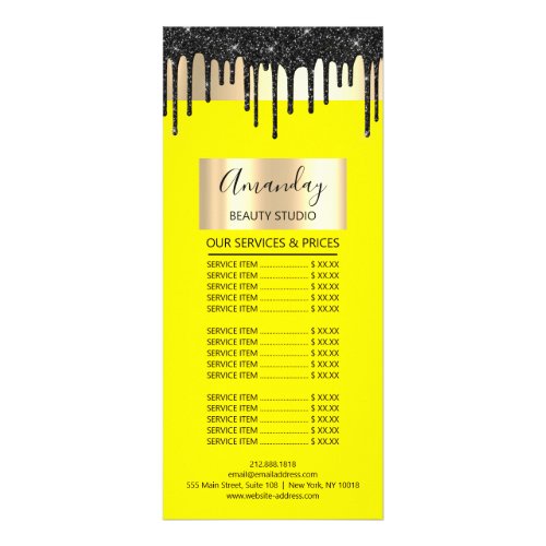 Price List Hair Makeup Lashes Nail Drips Yellow Rack Card