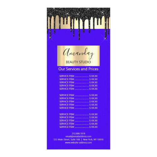 Price List Hair Makeup Lashes Nail Glam Drips Blue Rack Card