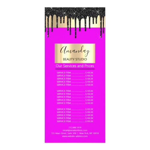 Price List Hair Makeup Lashes Nail Glam Drips Pink Rack Card