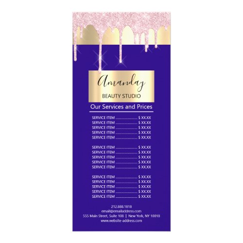 Price List Hair Makeup Lashes Nail Pink Drips Blue Rack Card