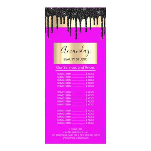 Price List Hair Makeup Lashes Nail Pink Drips Pink Rack Card