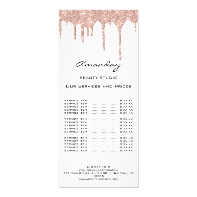 Price List Hair Makeup Lashes Nail SPA Rose White Rack Card (Back)
