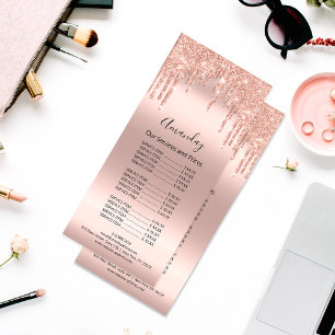 Price List Hair Makeup Lashes Nail Wax Rose Blush Rack Card
