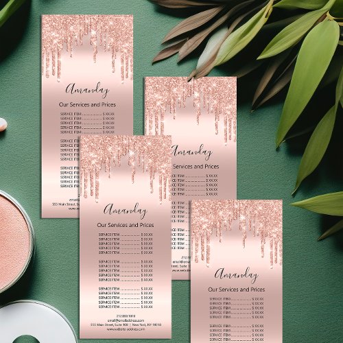 Price List Hair Makeup Lashes Nail Wax Rose Blush  Rack Card