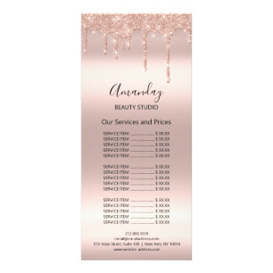 Price List Hair Makeup Lashes Nail Wax Rose Drips Rack Card