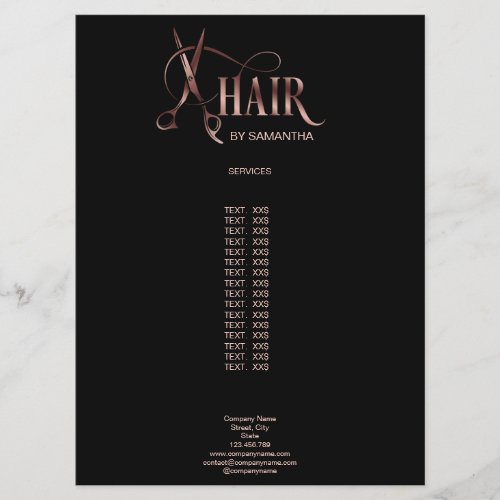Price List Hairdresser Hair Stylist Scissors Menu