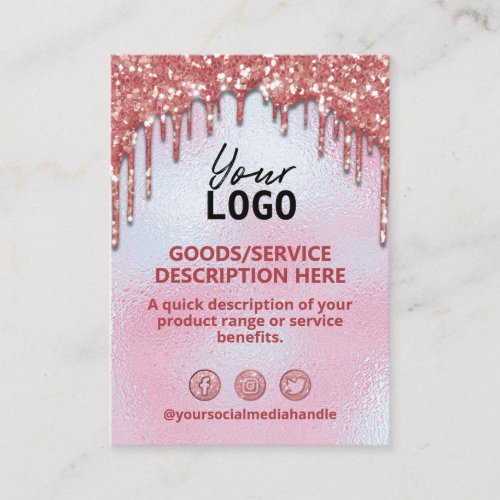 Price List Ingredients Glitter Drips Rose Gold Business Card