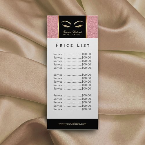 Price List  Lash  Brow Makeup Artist Rose Gold Rack Card