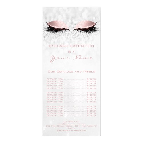 Price List Lash Extension Gray Girly Pink Salon Rack Card