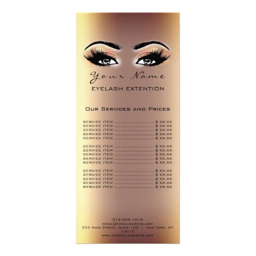 Price List Lash Extension Makeup Artist Sepia Gold Rack Card