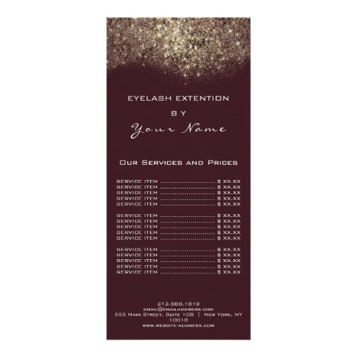 Price List Lashes Beauty Makeup Hairdresser Gold Rack Card