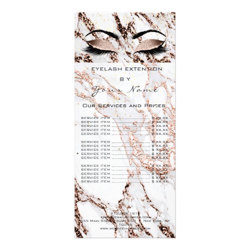 Price List Lashes Browns Makeup Marble Copper Rack Card