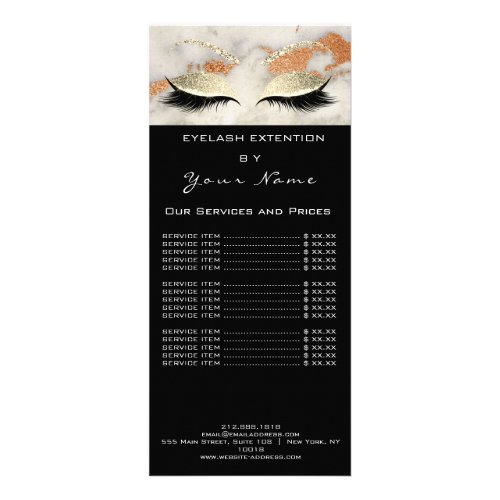 Price List Lashes Copper Makeup Marble Black Coral Rack Card