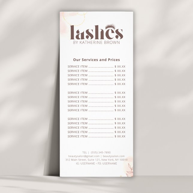 Price List Lashes Extension Beauty Salon Pink Rack Card (Price List Lashes Extension Beauty Salon Pink Rack Card)