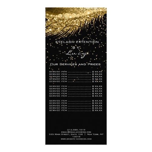 Price List Lashes Extension Glitter Gold Black Rack Card