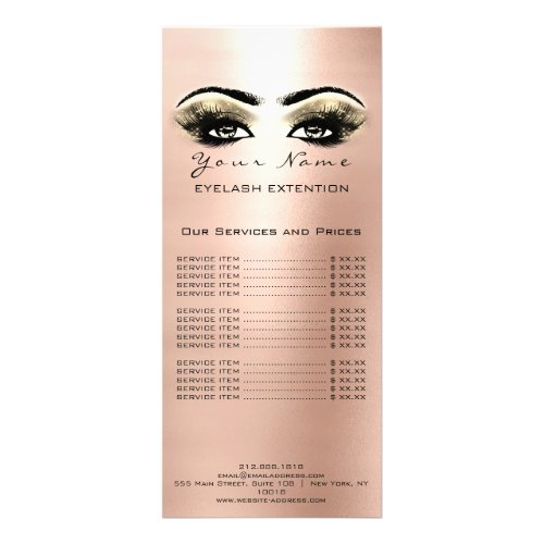 Price List Lashes Extension Makeup Arti Rose Gold Rack Card