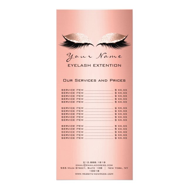Price List Lashes Extension Makeup Artist Coral Rack Card (Back)