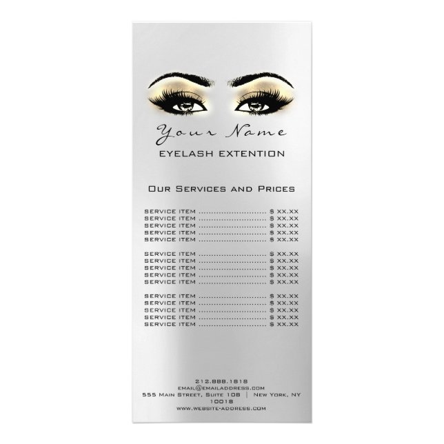 Price List Lashes Extension Makeup Artist Esthetic Rack Card (Back)