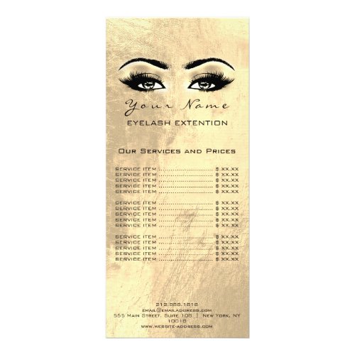 Price List Lashes Extension Makeup Artist Gold Lux Rack Card