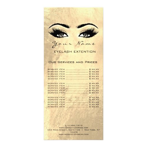 Price List Lashes Extension Makeup Artist Golden Rack Card