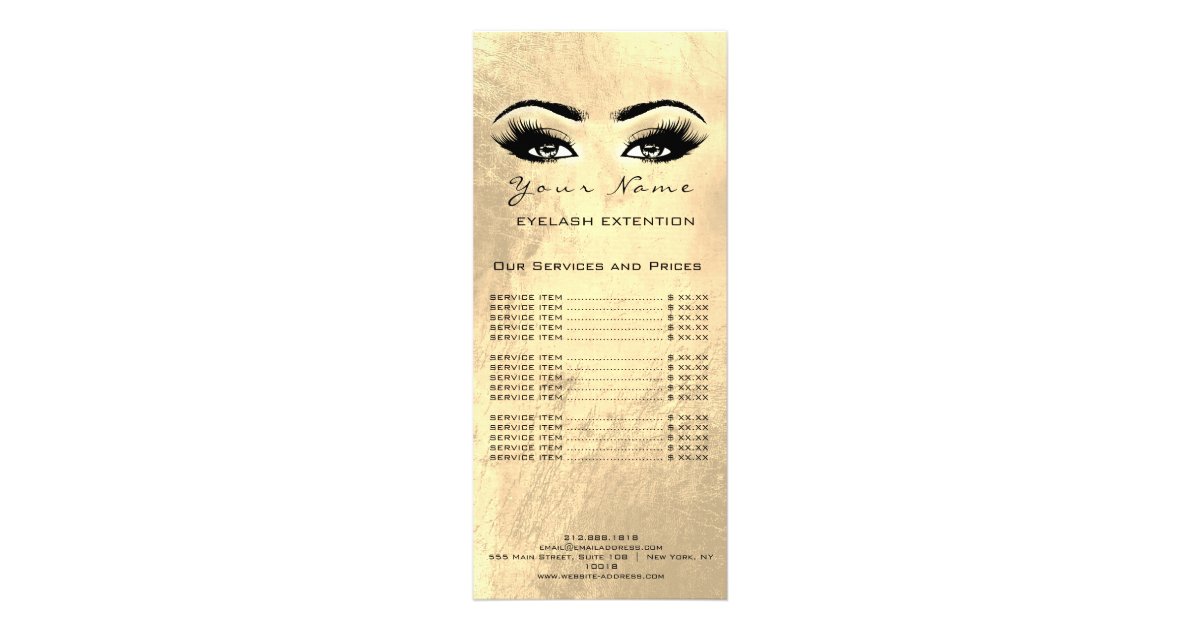 Price List Lashes Extension Makeup Artist Golden Rack Card | Zazzle